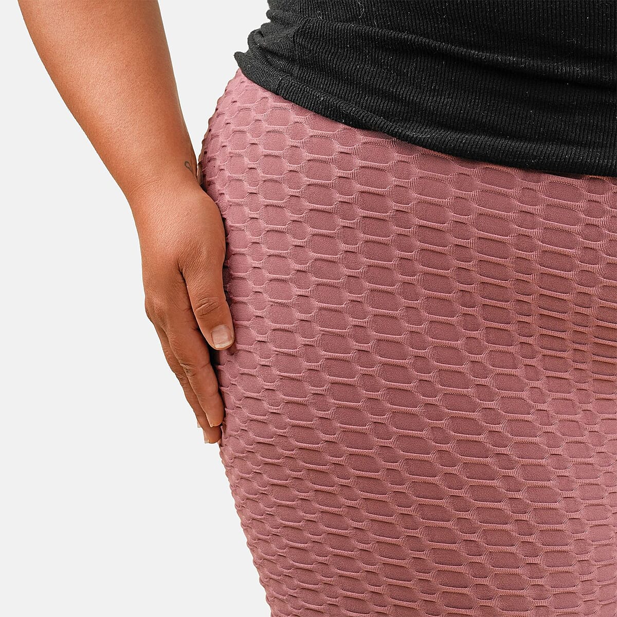 NEL + LO Mauve Tik Tok Viral Honeycomb Cellulite Coverage Scrunch Leggings - M image number 5