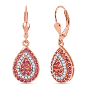D’Joy AAA Padparadscha Sapphire and White Zircon 1.90 ctw Sunrise Serenity Earrings in 18K Vermeil Rose Gold Over Sterling Silver