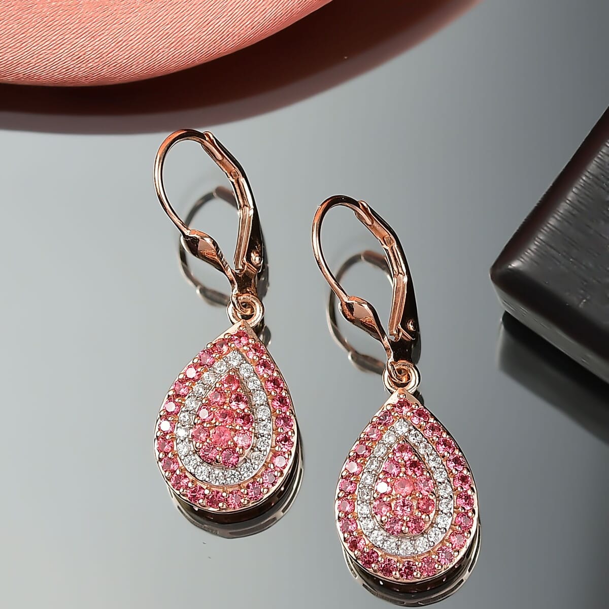 D’Joy AAA Padparadscha Sapphire and White Zircon 1.90 ctw Sunrise Serenity Earrings in 18K Vermeil Rose Gold Over Sterling Silver image number 1