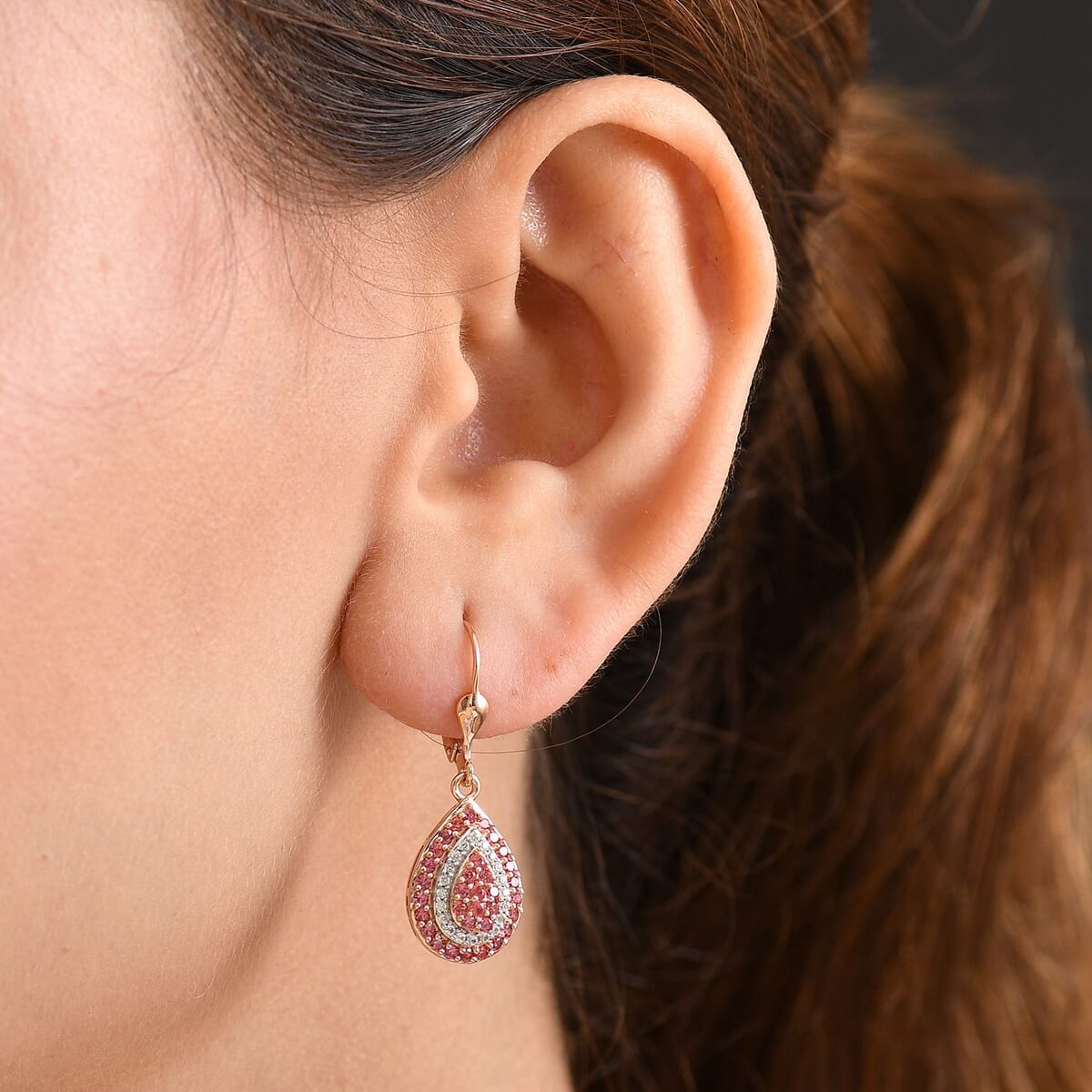 D’Joy AAA Padparadscha Sapphire and White Zircon 1.90 ctw Sunrise Serenity Earrings in 18K Vermeil Rose Gold Over Sterling Silver image number 2