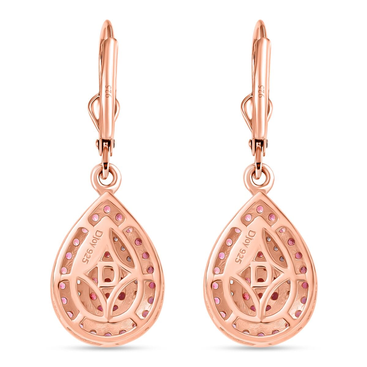 D’Joy AAA Padparadscha Sapphire and White Zircon 1.90 ctw Sunrise Serenity Earrings in 18K Vermeil Rose Gold Over Sterling Silver image number 4