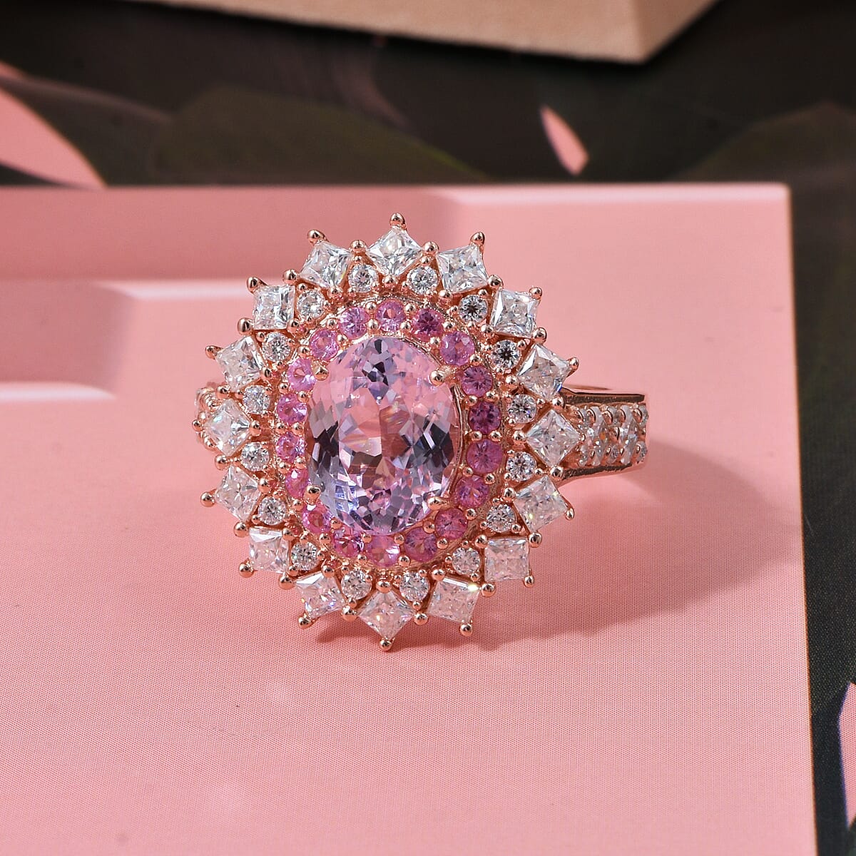 D'Joy Martha Rocha Kunzite and Multi Gemstone 4.00 ctw Dahlia Bloom Ring in 18K Vermeil Rose Gold Over Sterling Silver (Size 10.0) image number 1