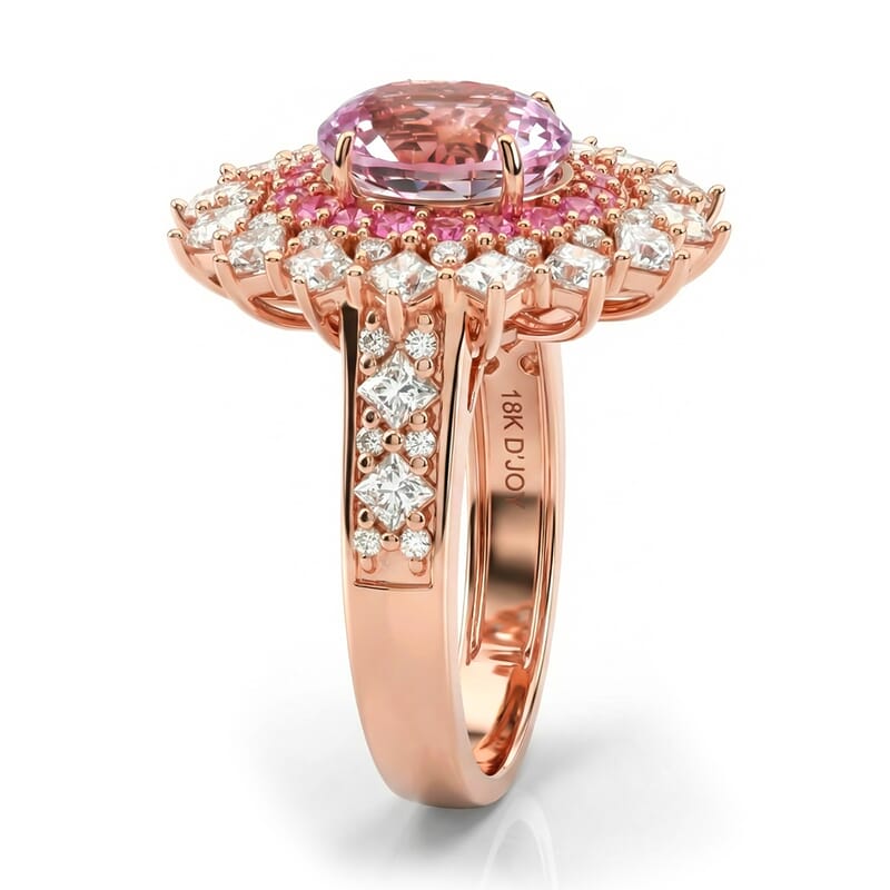 D'Joy Martha Rocha Kunzite and Multi Gemstone 4.00 ctw Dahlia Bloom Ring in 18K Vermeil Rose Gold Over Sterling Silver (Size 10.0)