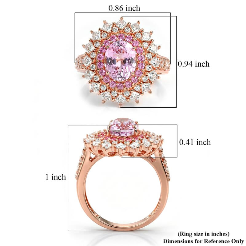 D'Joy Martha Rocha Kunzite and Multi Gemstone 4.00 ctw Dahlia Bloom Ring in 18K Vermeil Rose Gold Over Sterling Silver (Size 10.0)