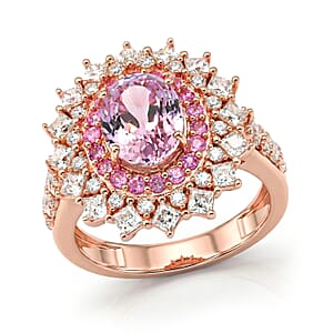 D'Joy Martha Rocha Kunzite and Multi Gemstone 4.00 ctw Dahlia Bloom Ring in 18K Vermeil Rose Gold Over Sterling Silver (Size 6.0)