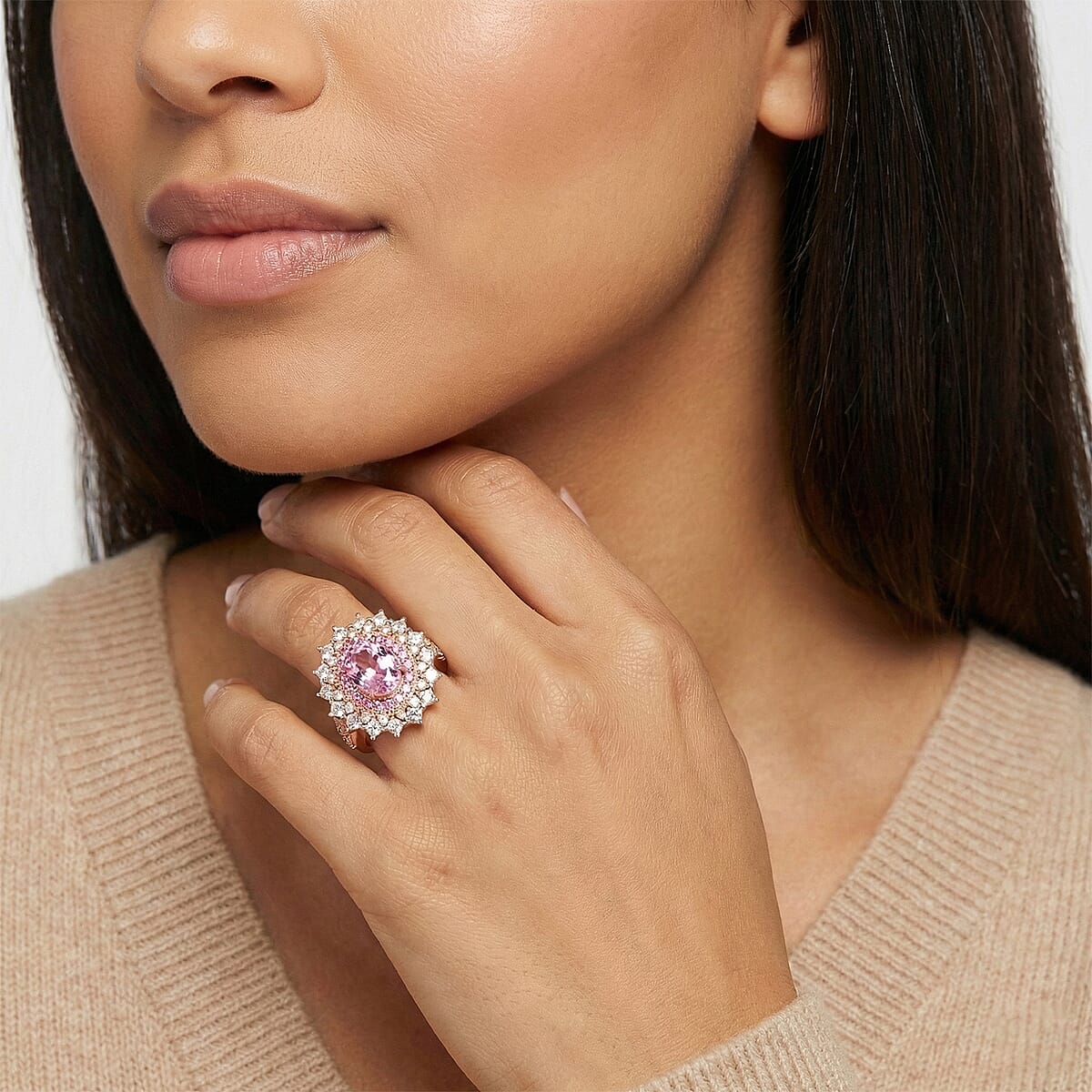 D'Joy Martha Rocha Kunzite and Multi Gemstone 4.00 ctw Dahlia Bloom Ring in 18K Vermeil Rose Gold Over Sterling Silver (Size 6.0) image number 2