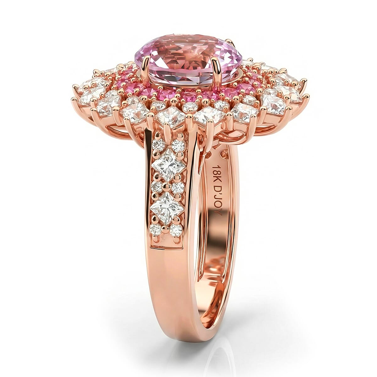 D'Joy Martha Rocha Kunzite and Multi Gemstone 4.00 ctw Dahlia Bloom Ring in 18K Vermeil Rose Gold Over Sterling Silver (Size 6.0) image number 3