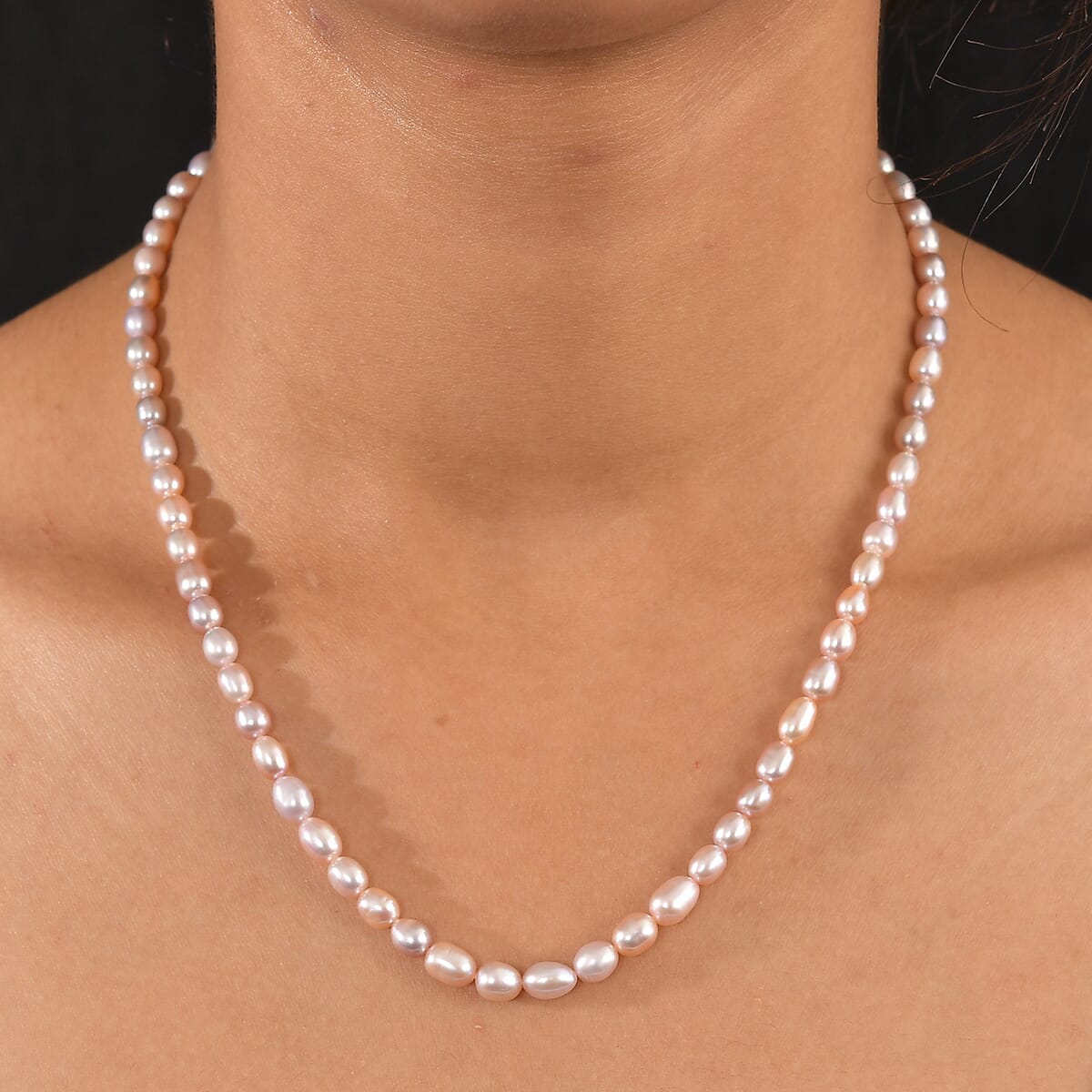 D’joy Lavender Pearl Necklace in Rhodium Over Sterling Silver 18 Inches image number 2
