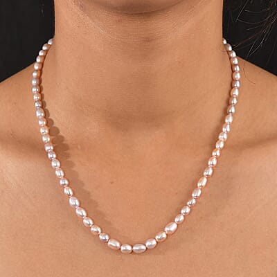 D'Joy Lavender Pearl Necklace in Rhodium Over Sterling Silver 18 Inches