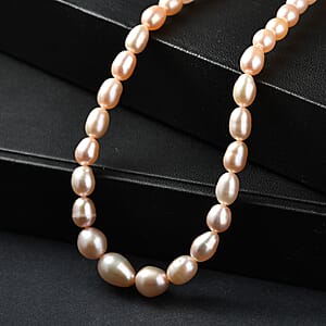 D'Joy Pink Freshwater Pearl Necklace in 18K Vermeil Rose Gold Over Sterling Silver 18 Inches