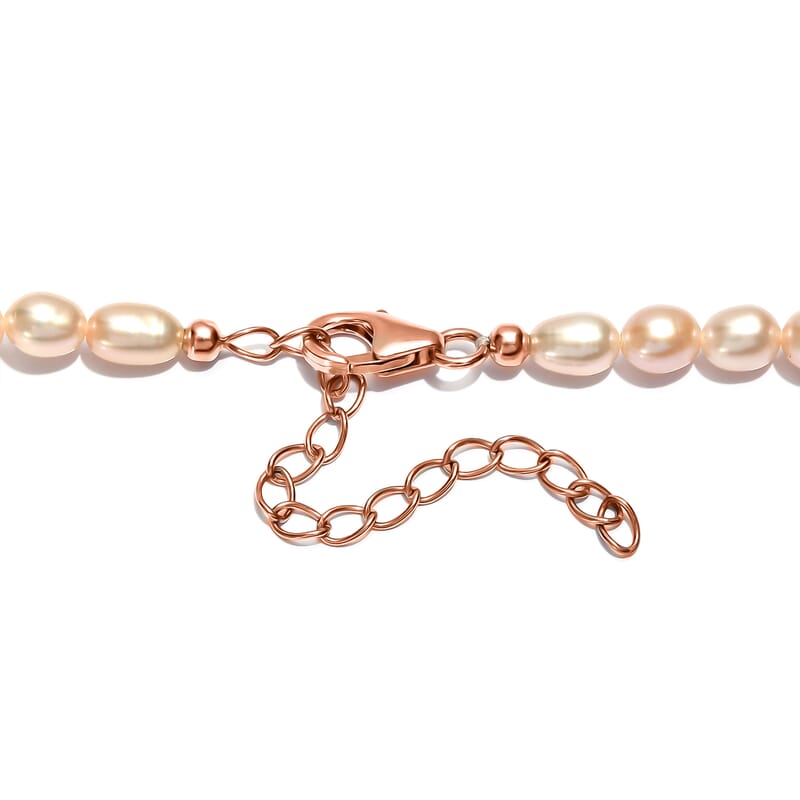 D'Joy Pink Freshwater Pearl Necklace in 18K Vermeil Rose Gold Over Sterling Silver 18 Inches
