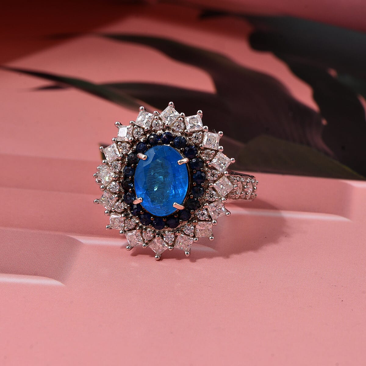 D'Joy Malgache Neon Apatite and Multi Gemstone 3.35 ctw Dahlia Bloom Ring in Rhodium Over Sterling Silver (Size 6.0) image number 1