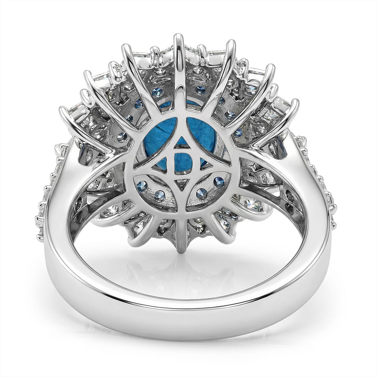 D'Joy Malgache Neon Apatite and Multi Gemstone 3.35 ctw Dahlia Bloom Ring in Rhodium Over Sterling Silver (Size 7.0) image number 4