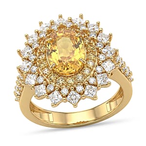 D'Joy Yellow Sapphire and Moissanite 3.80 ctw Dahlia Bloom Ring in 18K Vermeil Yellow Gold Over Sterling Silver (Size 7.0)