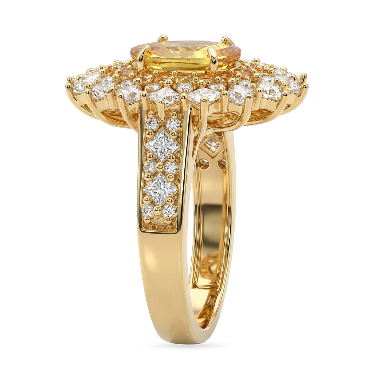 D'Joy Yellow Sapphire and Moissanite 3.80 ctw Dahlia Bloom Ring in 18K Vermeil Yellow Gold Over Sterling Silver (Size 7.0) image number 3