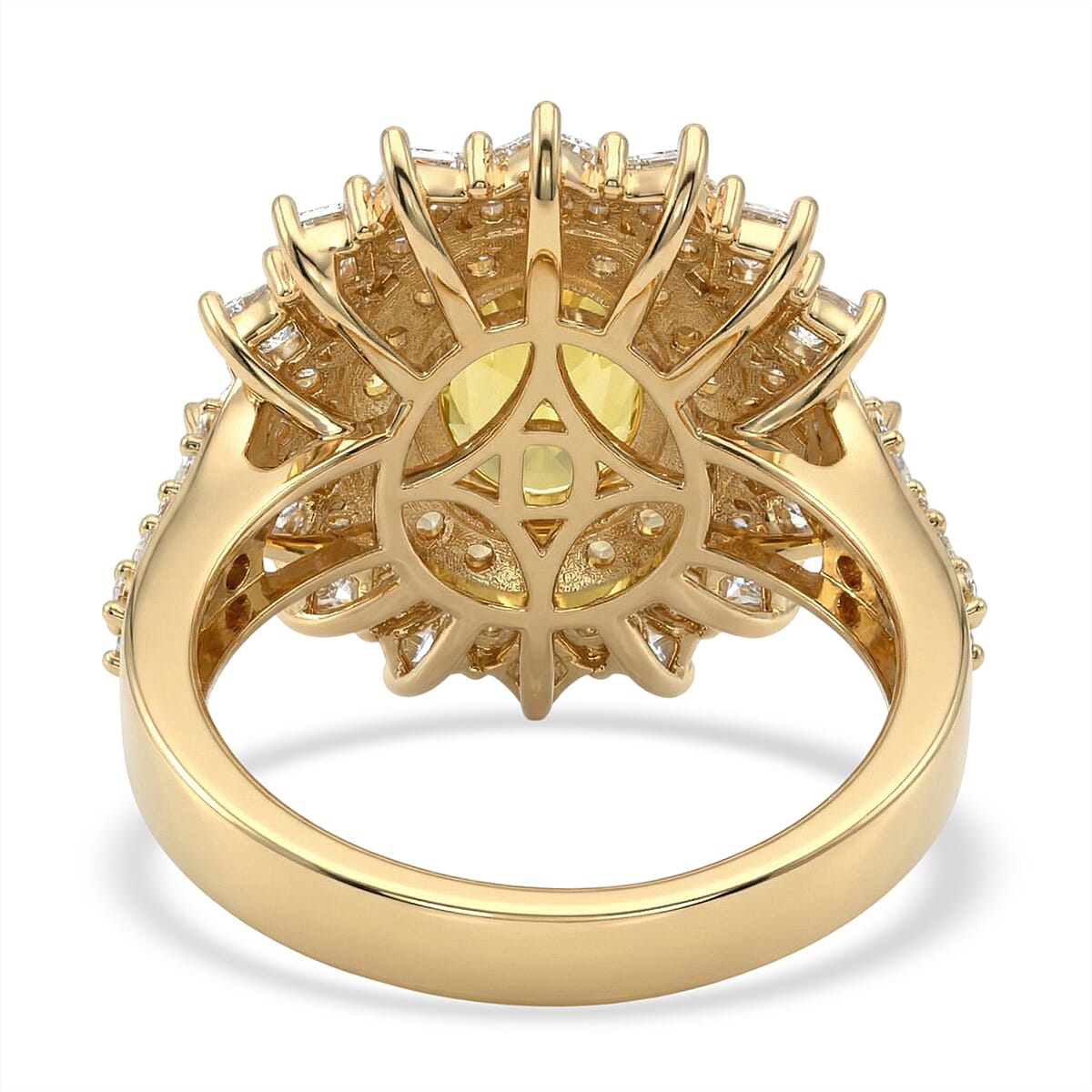 D'Joy Yellow Sapphire and Moissanite 3.80 ctw Dahlia Bloom Ring in 18K Vermeil Yellow Gold Over Sterling Silver (Size 7.0) image number 4