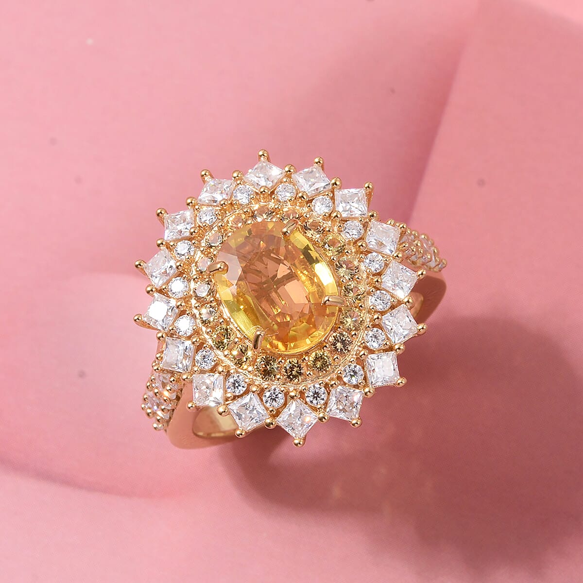 D'Joy Yellow Sapphire and Moissanite 3.80 ctw Dahlia Bloom Ring in 18K Vermeil Yellow Gold Over Sterling Silver (Size 9.0) image number 1