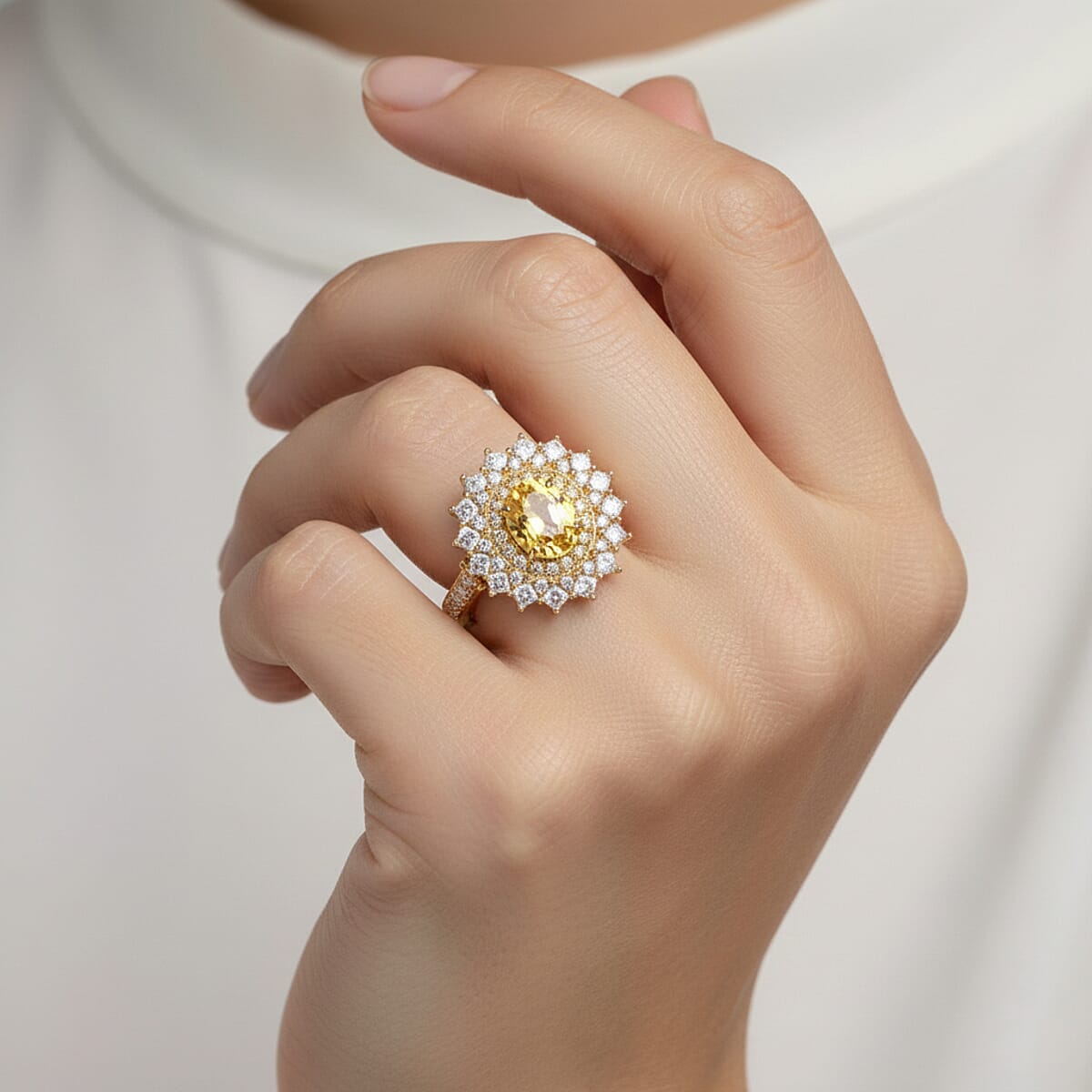 D'Joy Yellow Sapphire and Moissanite 3.80 ctw Dahlia Bloom Ring in 18K Vermeil Yellow Gold Over Sterling Silver (Size 9.0) image number 2