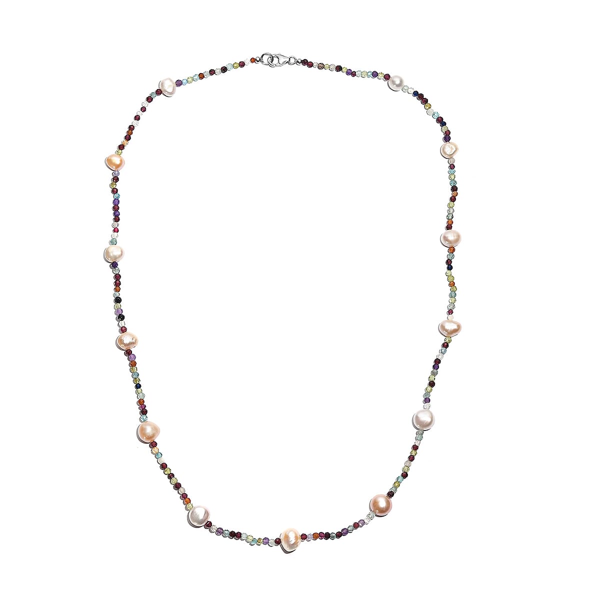 D&rsquo;Joy Multi Color Freshwater Pearl and Multi Gemstone Beaded 25.00 ctw Necklace in Rhodium Over Sterling Silver 24 Inches  image number 3