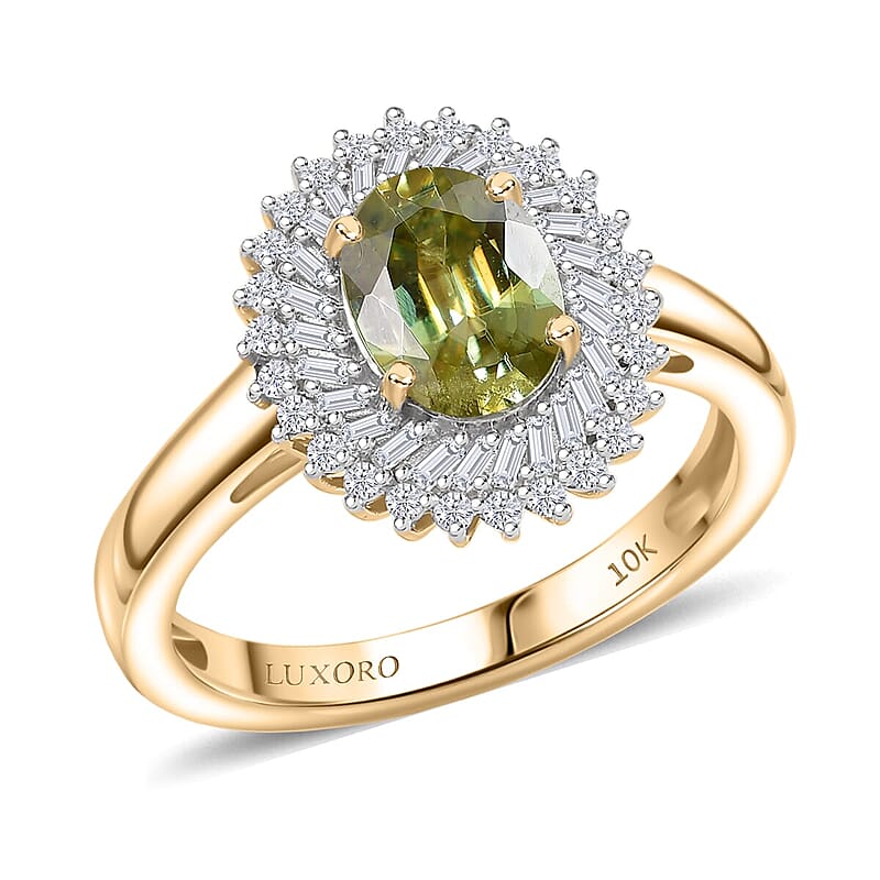 Luxoro Premium Sava Sphene and I2 Diamond 1.70 ctw Ring in 10K Yellow Gold (Size 10.0)