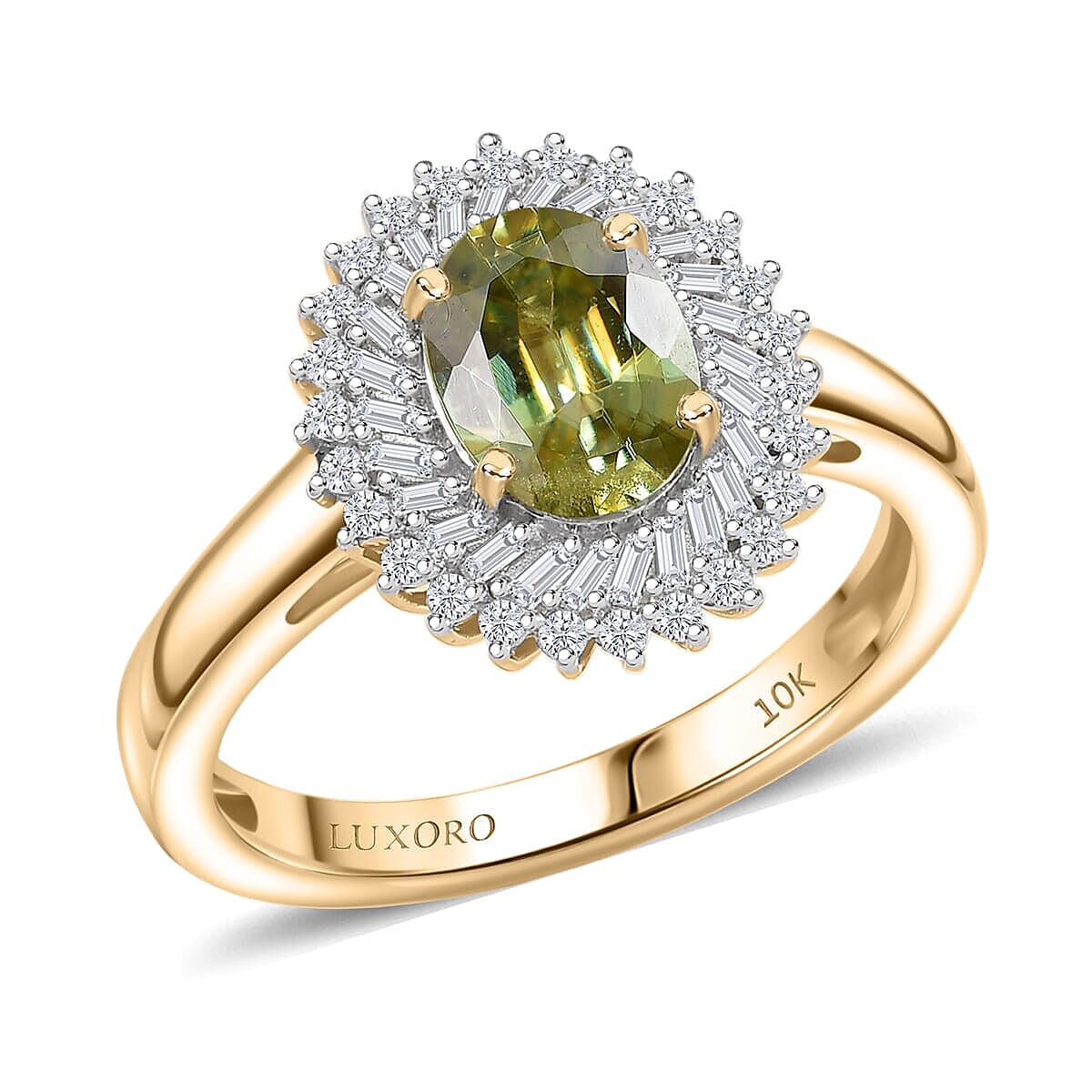 Luxoro Premium Sava Sphene and I2 Diamond 1.70 ctw Ring in 10K Yellow Gold (Size 6.0) image number 0