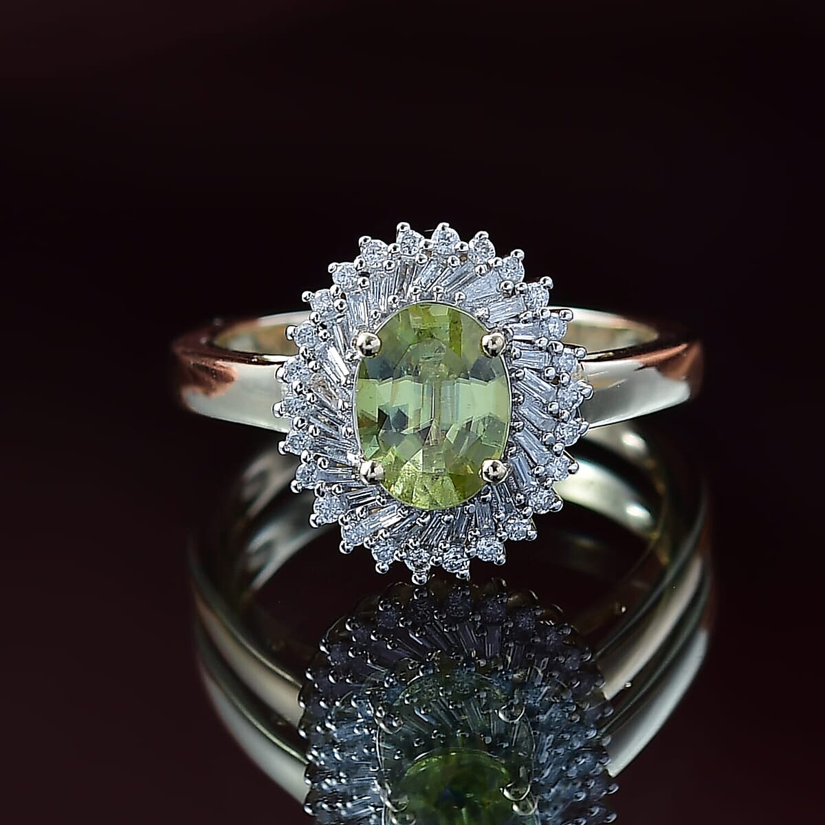 Luxoro Premium Sava Sphene and I2 Diamond 1.70 ctw Ring in 10K Yellow Gold (Size 6.0) image number 1