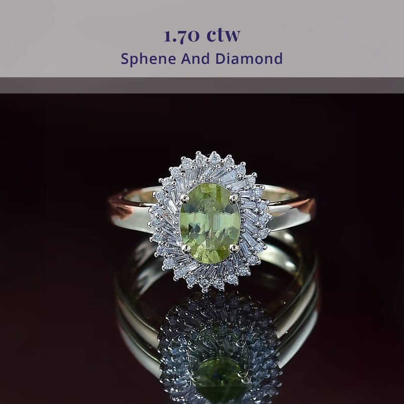 Luxoro Premium Sava Sphene and I2 Diamond 1.70 ctw Ring in 10K Yellow Gold (Size 6.0)