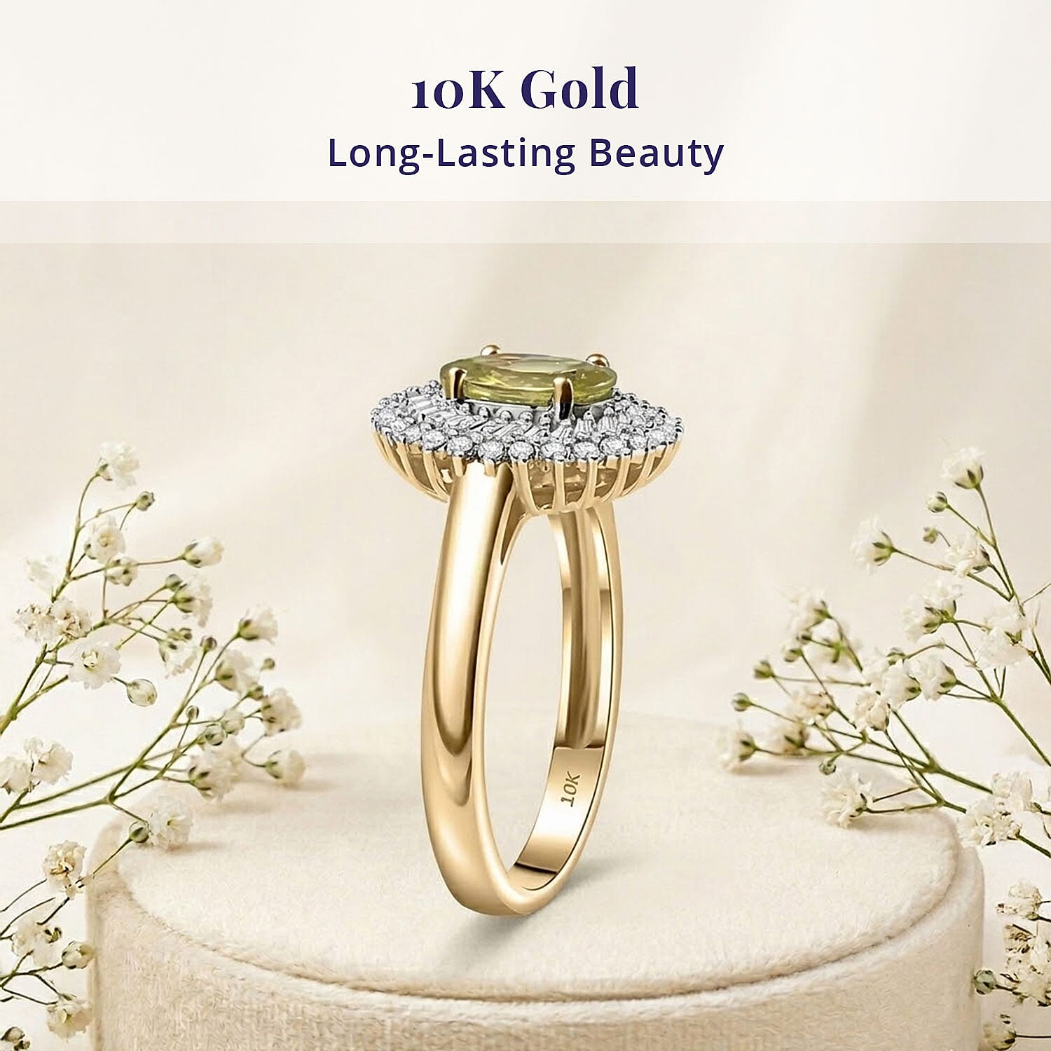 Luxoro Premium Sava Sphene and I2 Diamond 1.70 ctw Ring in 10K Yellow Gold (Size 6.0)