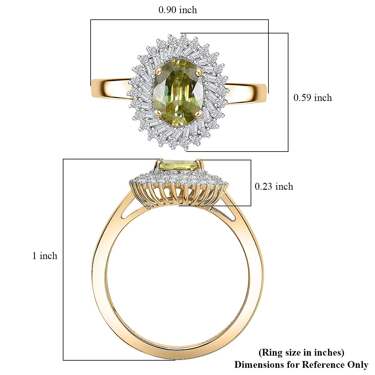 Luxoro Premium Sava Sphene and I2 Diamond 1.70 ctw Ring in 10K Yellow Gold (Size 6.0) image number 5