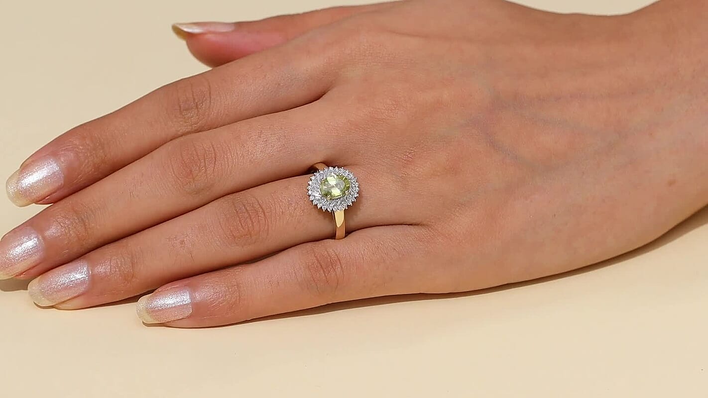 Luxoro 10K Yellow Gold Premium Sava Sphene, Diamond (I2) (0.34 cts) Ring (Size 6.0) 1.70 ctw