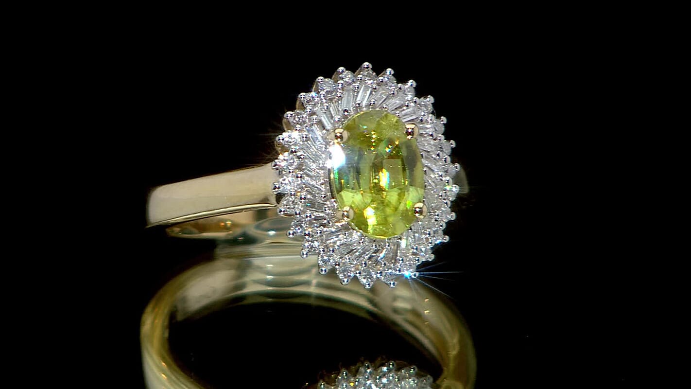 Luxoro 10K Yellow Gold Premium Sava Sphene, Diamond (I2) (0.34 cts) Ring (Size 6.0) 1.70 ctw