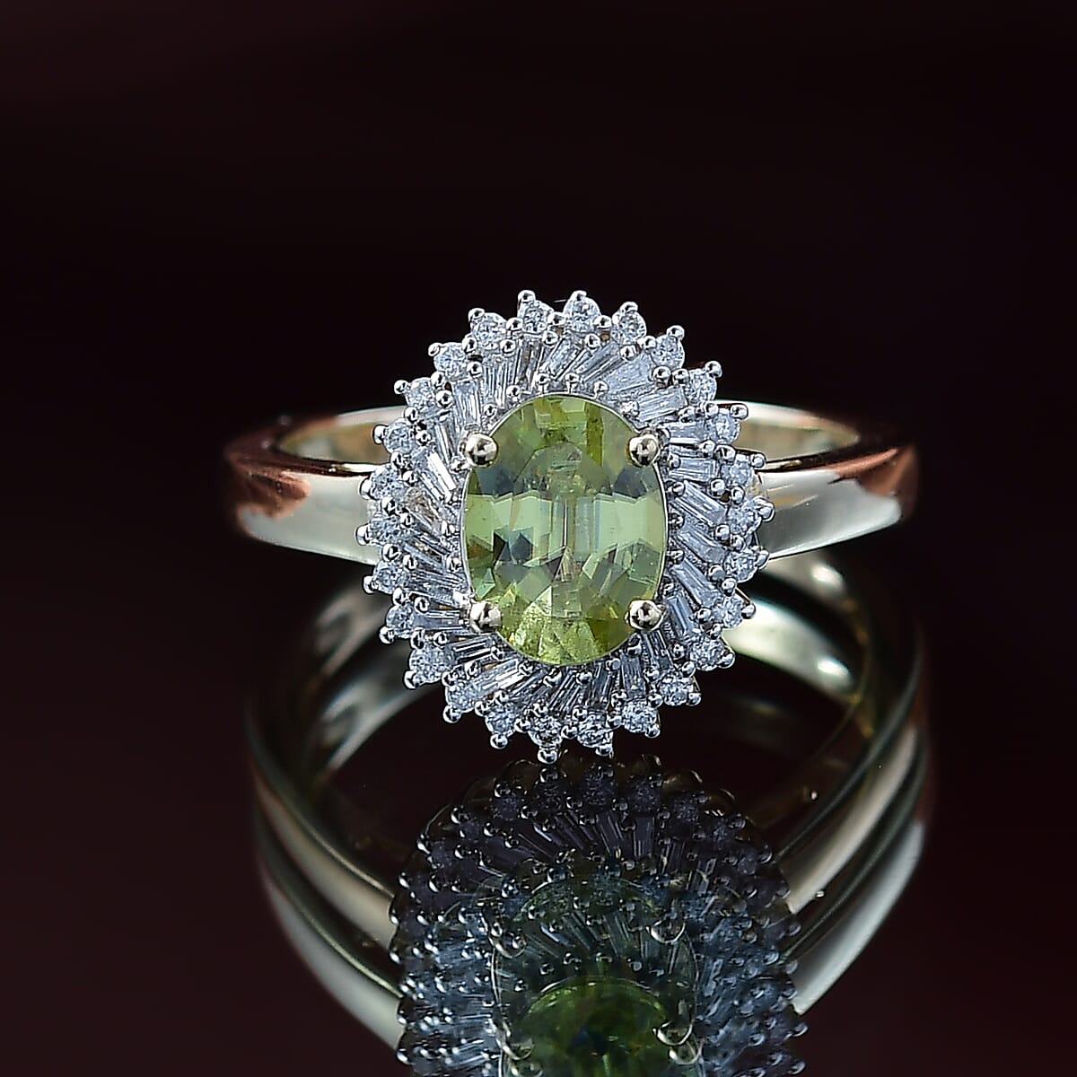 Luxoro Premium Sava Sphene and I2 Diamond 1.70 ctw Ring in 10K Yellow Gold (Size 9.0) image number 1