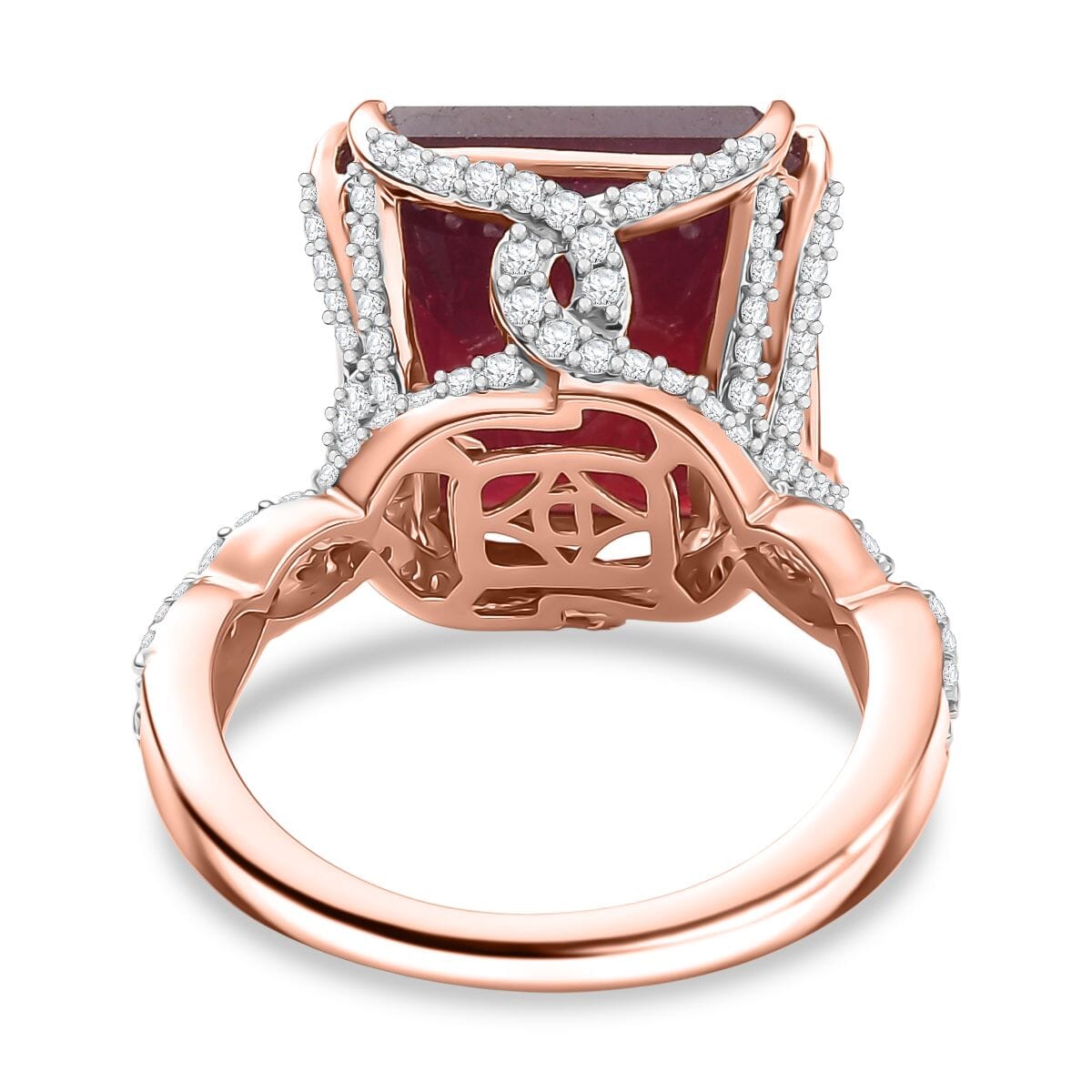 D’Joy Asscher Cut Niassa Ruby (FF) and White Zircon 22.60 ctw Ring in 18K Vermeil Rose Gold Over Sterling Silver (Size 8.0) image number 4