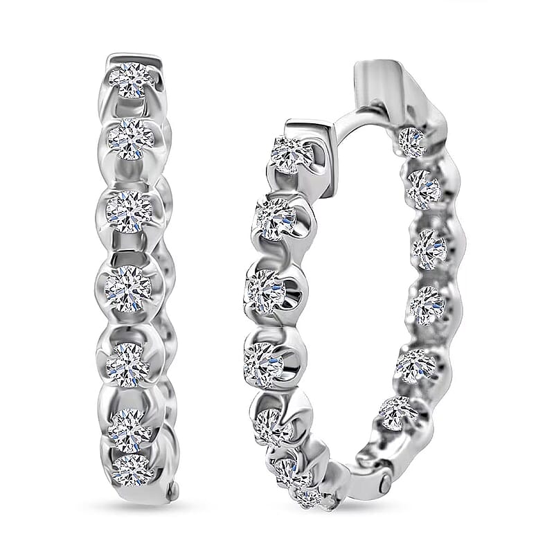 Luxuriant Lab Grown Diamond G-H SI 1.00 ctw Starlight Hoop Earrings in Rhodium Over Sterling Silver