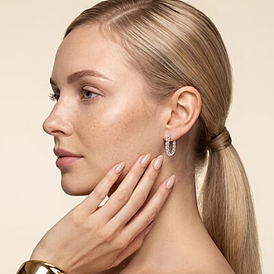 Luxuriant Lab Grown Diamond G-H SI 1.00 ctw Starlight Hoop Earrings in Rhodium Over Sterling Silver