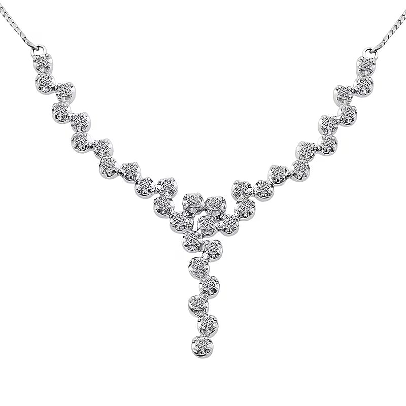 Luxuriant Lab Grown Diamond G-H SI 1.50 ctw Starlight Necklace in Rhodium Over Sterling Silver 18 Inches