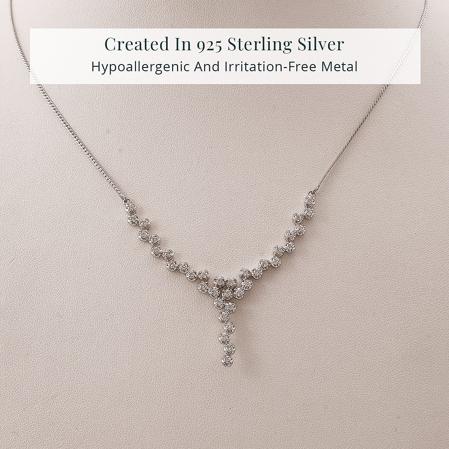 Luxuriant Lab Grown Diamond G-H SI 1.50 ctw Starlight Necklace in Rhodium Over Sterling Silver 18 Inches