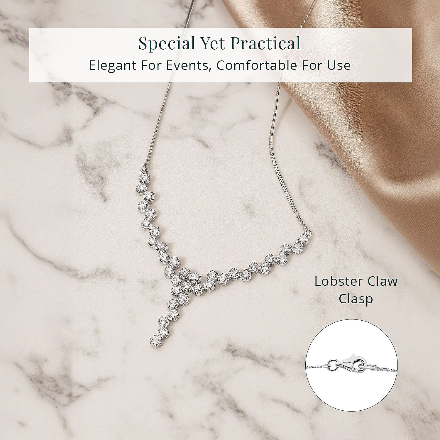 Luxuriant Lab Grown Diamond G-H SI 1.50 ctw Starlight Necklace in Rhodium Over Sterling Silver 18 Inches