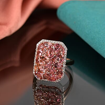 D'Joy Blush Tourmaline, White Zircon Ring in 18K Vermeil RG Over Sterling Silver 4.40 ctw (Size 10.0)