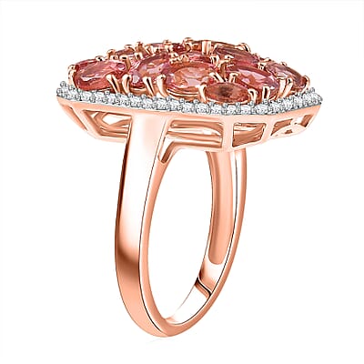 D'Joy Blush Tourmaline, White Zircon Ring in 18K Vermeil RG Over Sterling Silver 4.40 ctw (Size 10.0)