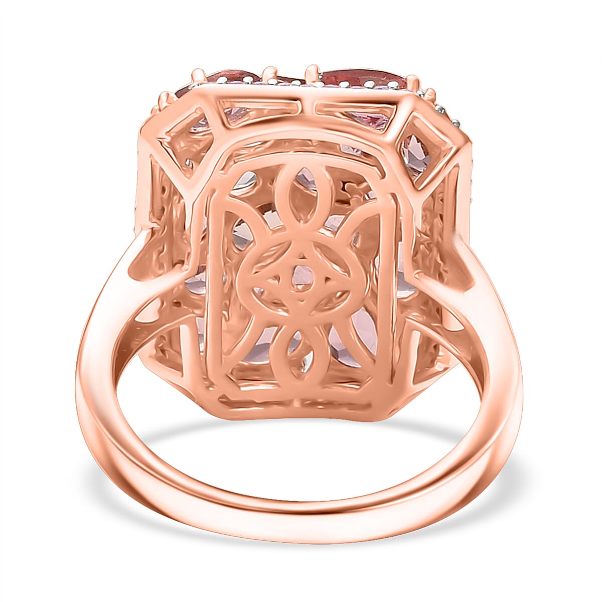 D'Joy Blush Tourmaline, White Zircon Ring in 18K Vermeil RG Over Sterling Silver 4.40 ctw (Size 10.0)