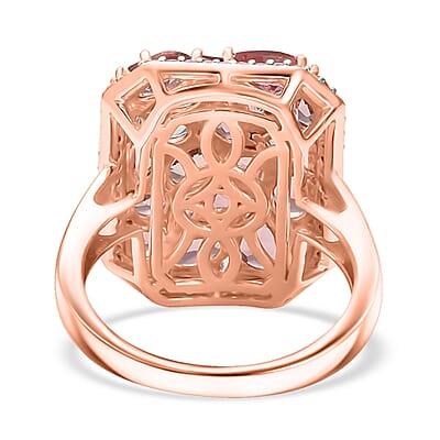 D'Joy Blush Tourmaline, White Zircon Ring in 18K Vermeil RG Over Sterling Silver 4.40 ctw (Size 10.0)