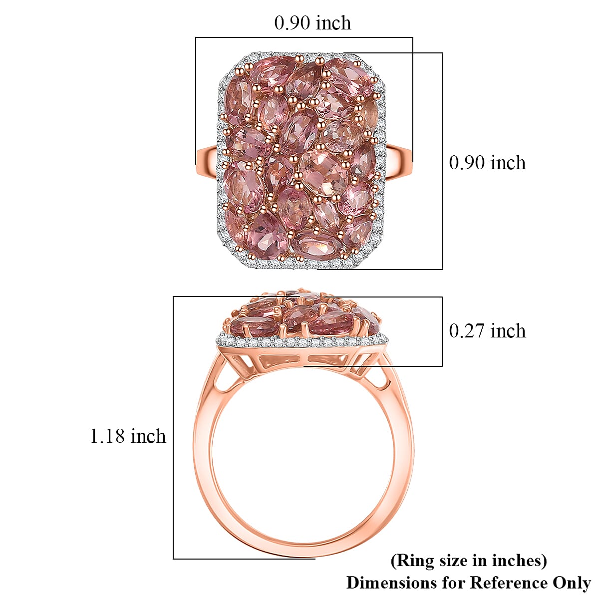 D'Joy Blush Tourmaline, White Zircon Ring in 18K Vermeil RG Over Sterling Silver 4.40 ctw (Size 10.0)
