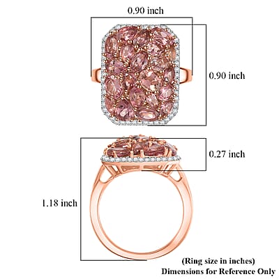 D'Joy Blush Tourmaline, White Zircon Ring in 18K Vermeil RG Over Sterling Silver 4.40 ctw (Size 10.0)