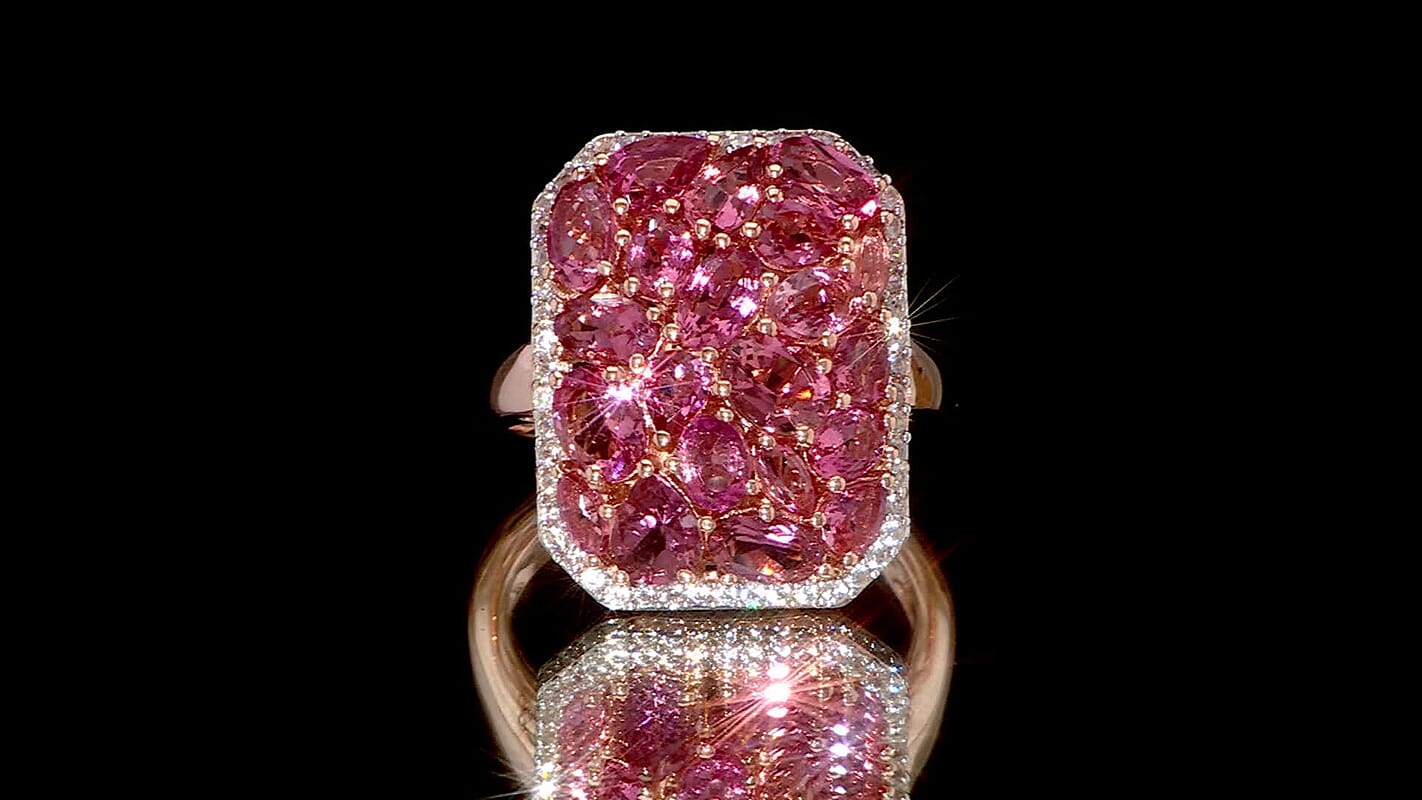 D'Joy Premium Blush Tourmaline, White Zircon Ring in 18K Vermeil RG Over Sterling Silver (Size 10.0) 4.40 ctw