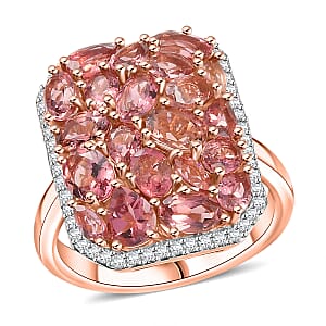 D'Joy Premium Blush Tourmaline and White Zircon 4.40 ctw Blush Mirage Ring in 18K Vermeil Rose Gold Over Sterling Silver (Size 9.0)