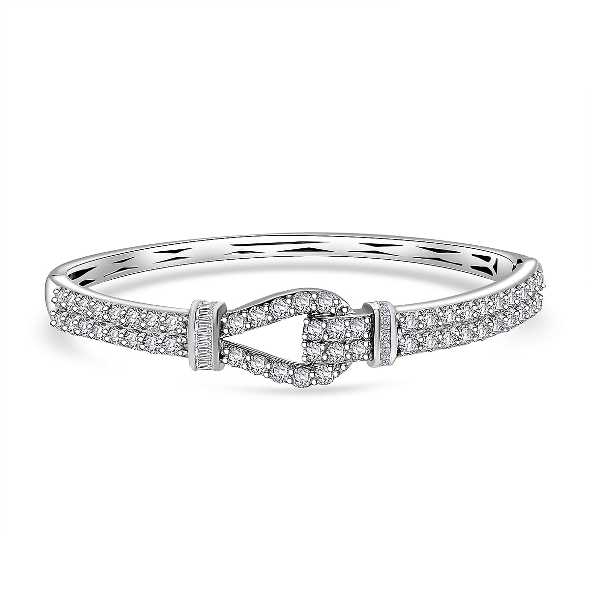 D'Joy Moissanite 5.90 ctw Loop Knot Bangle Bracelet in Rhodium Over Sterling Silver (7.25 In)  image number 0