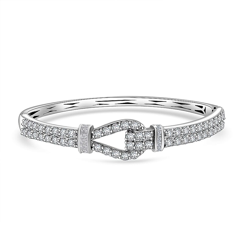 D'Joy Moissanite 5.90 ctw Loop Knot Bangle Bracelet in Rhodium Over Sterling Silver (7.25 In)