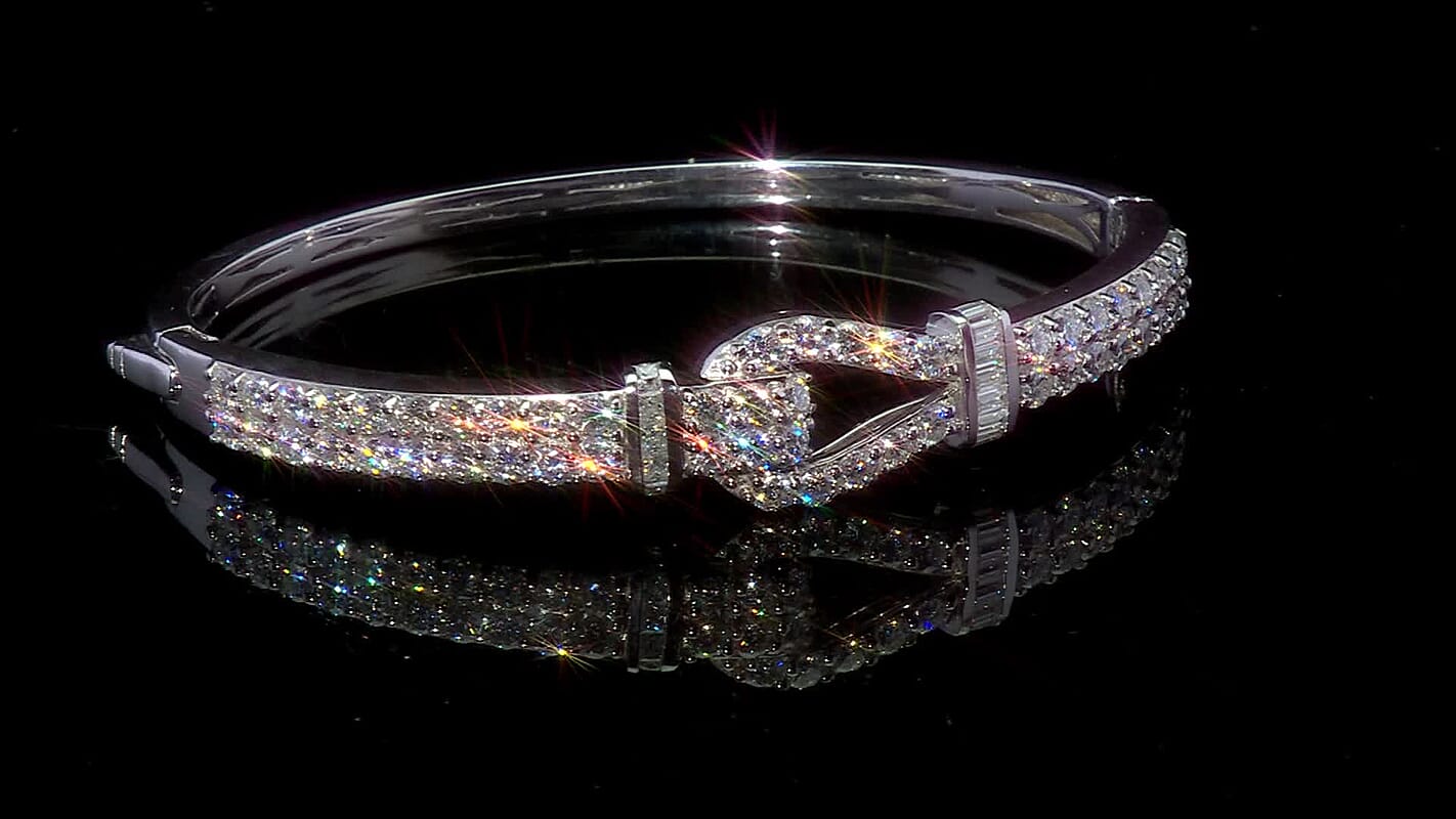 D’Joy Moissanite 5.90 ctw Bangle Bracelet in Rhodium Over Sterling Silver (7.25 In)