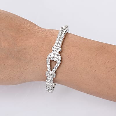 D'Joy Moissanite 5.90 ctw Loop Knot Bangle Bracelet in Rhodium Over Sterling Silver (7.25 In)